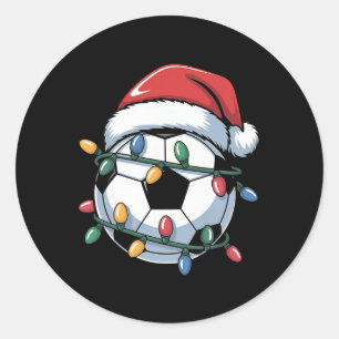Adesivo Redondo Futebol Natal Chapéu de Papai Noel Futebol Ll Espo