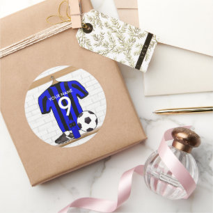 Adesivo Redondo Futebol preto e azul personalizado Jersey