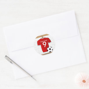 Adesivo Redondo Futebol Red e White Personalizado Jersey