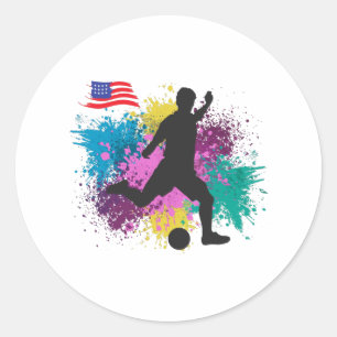 Adesivo Redondo Futebol Soccer EUA Salpicos de Cor Grunge