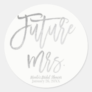 Adesivo Redondo Futura Sra. Faux Silver Foil Modern Script Favor