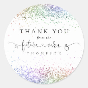 Adesivo Redondo Futuro Chá de panela Rainbow Glitter Muito Obrigad