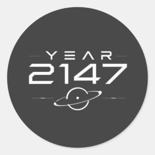 Adesivo Redondo Futuro Cyberpunk Ano 2147 Ficção Científica Retro