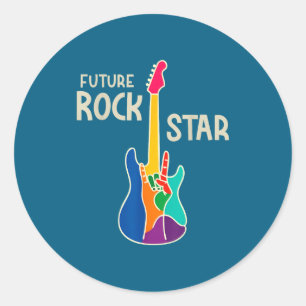 Adesivo Redondo Futuro Guitarrista de Rock Estrela Mão