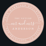 Adesivo Redondo Futuro Sr e Sra Endereço de Devolução Rosa Poeira<br><div class="desc">Adesivo redondo clássico de endereço de devolução de casamento moderno e simples com o texto o futuro Sr e Sra em escrita elegante em preto em um fundo rosa poeira. Basta adicionar seu nome e endereço. Exclusivamente projetado para você pelo Happy Dolphin Studio. Se precisar de ajuda ou produtos correspondentes,...</div>