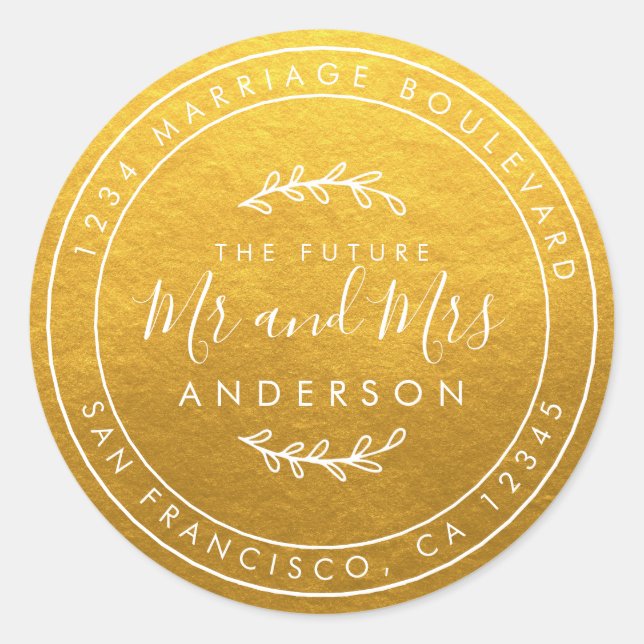 Adesivo Redondo Futuro Sr. Sra. Dourada Residência Clássica (Frente)