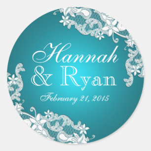 Adesivo Redondo Fuzileiro naval floral do Aqua do laço do vintage