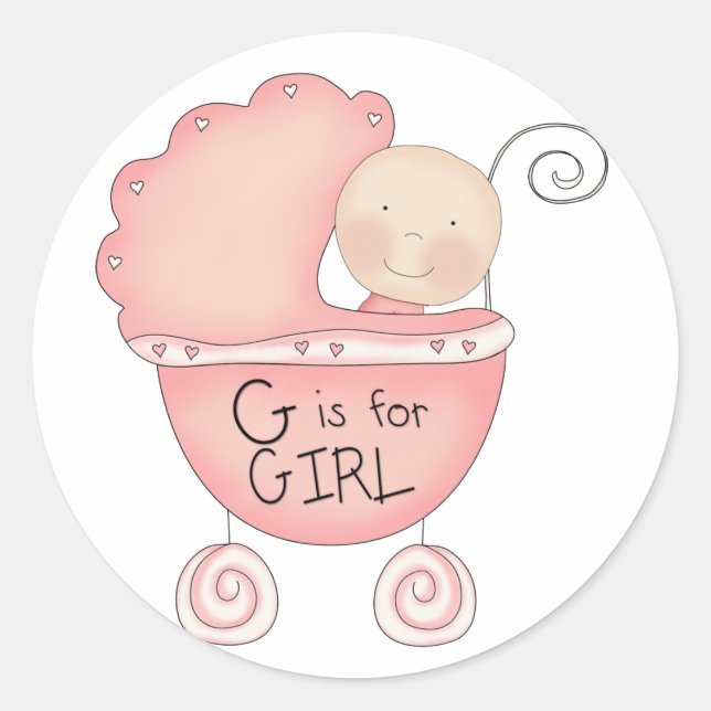 Adesivo Redondo G é para Menina Rosa Bebê (Frente)