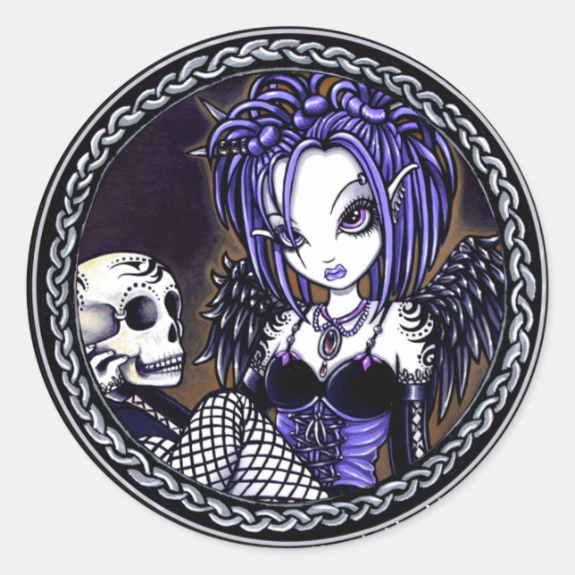 Adesivo Redondo Gabriella Blue Skull Gothic Angel Stickers (Frente)