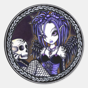 Adesivo Redondo Gabriella Blue Skull Gothic Angel Stickers