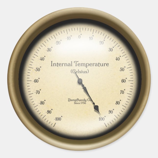 Adesivo Redondo Gage de temperatura interna industrial Steampunk (Frente)