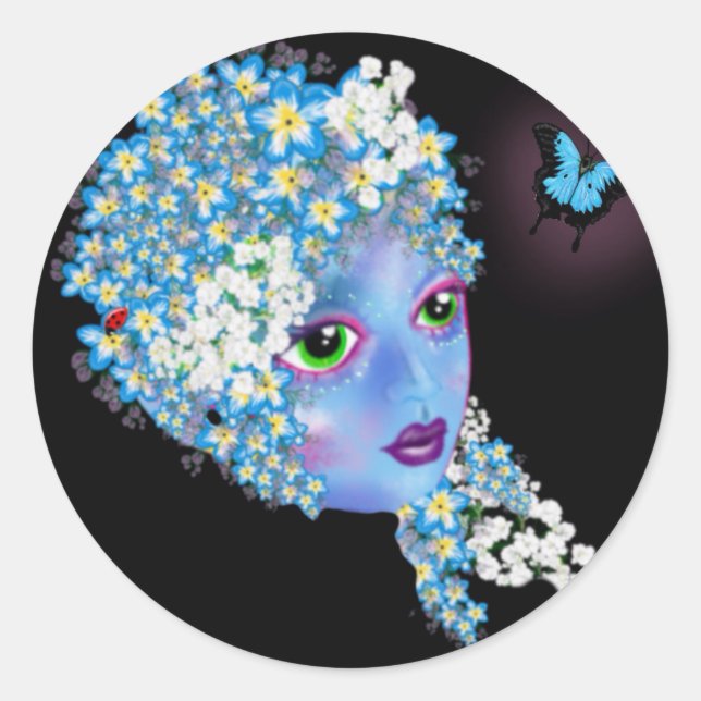 Adesivo Redondo GAIA Mãe Terra Fantasia Pagan Art de LeahG (Frente)