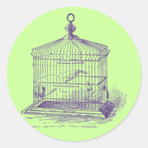 Adesivo Redondo Gaiola De Aves Vintage