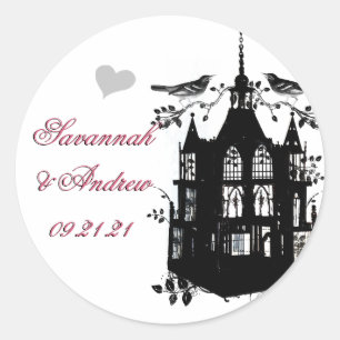 Adesivo Redondo Gaiola de Pássaro Vitoriana Rosa e Vinheta Negra