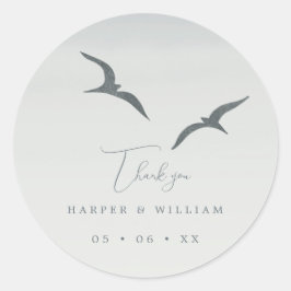 Adesivo Redondo gaivotas cinza casamento obrigado