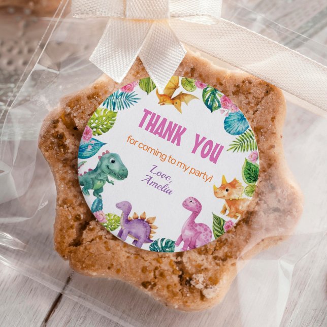 Adesivo Redondo Gala Clássica De Aniversário Da Rapariga De Dinoss (Criador carregado)