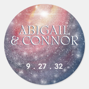 Adesivo Redondo Galáxia Azul Púrpura Nomes Vermelhos do Céu Noturn