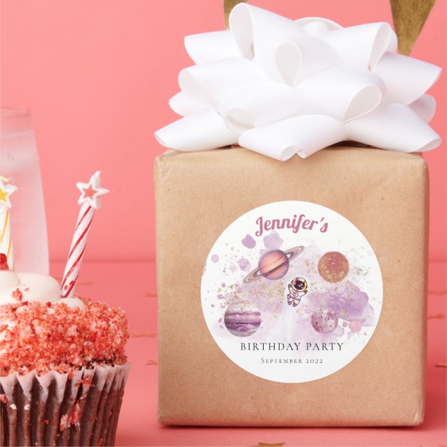 Adesivo Redondo Galáxia de Planetas Fogueiros Rosa do Espaço Exter (Festa)