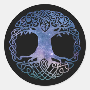 Adesivo Redondo Galáxia do Espaço Exterior Árvore Celta da Vida