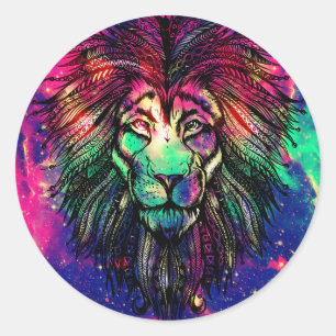 Adesivo Redondo Galáxia do Hipster Rainbow Lion