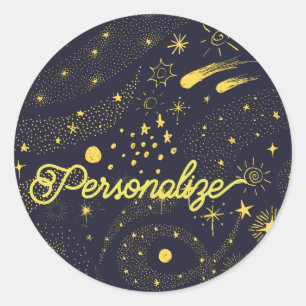 Adesivo Redondo Galáxia espacial de cometas azul celestial amarela
