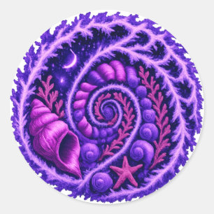 Adesivo Redondo Galáxia Espiral do Oceano Místico Arte de Concha