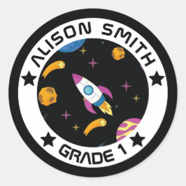 Adesivo Redondo Galáxias de Crianças Personalizadas Viajando