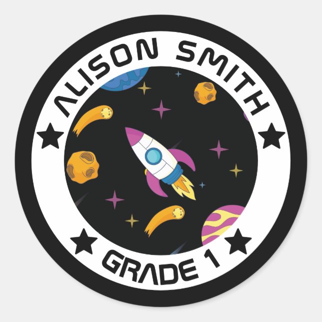 Adesivo Redondo Galáxias de Crianças Personalizadas Viajando (Frente)