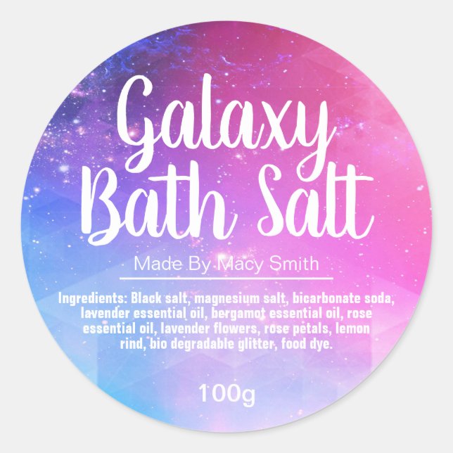Adesivo Redondo Galaxy Bath Salt Soak Labels (Frente)