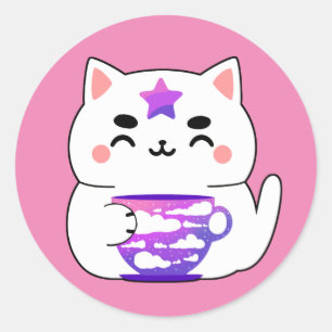 Adesivo Redondo Galaxy cat Tea