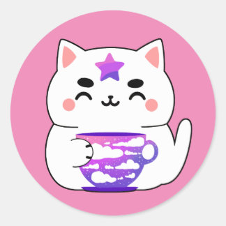 Adesivo Redondo Galaxy cat Tea