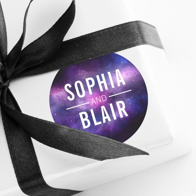 Adesivo Redondo Galaxy Celestial Stars Moderno Casamento Personali (Criador carregado)