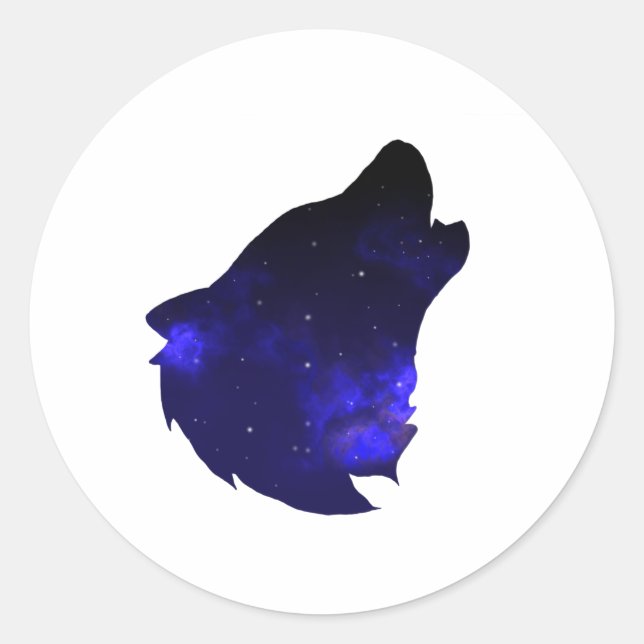 Adesivo Redondo Galaxy Howling Wolf Silhouette Night Sky com Star (Frente)