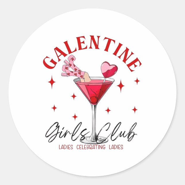 Adesivo Redondo Galentine Girls Club Ladies Celebrando Mulheres (Frente)