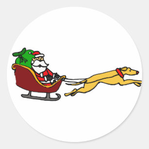 Adesivo Redondo Galgo engraçado que puxa o trenó do Natal