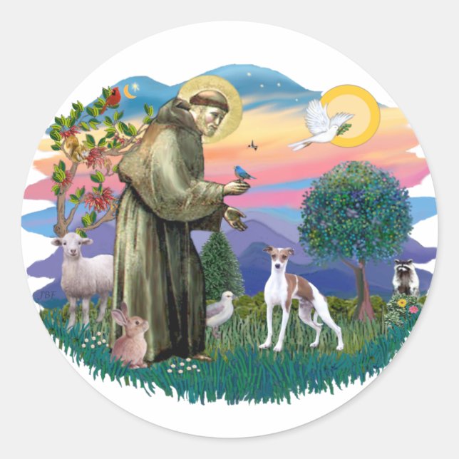 Adesivo Redondo Galgo Italiano (marrom e branco) (Frente)