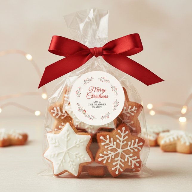 Adesivo Redondo Galho de Natal de Frutas Natalinas (Holiday Berry Branch Christmas Classic Round Sticker)