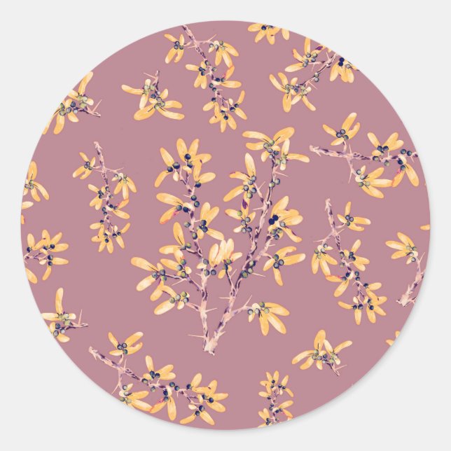 Adesivo Redondo Galhos do espinho Negro amarelo púrpura (Frente)