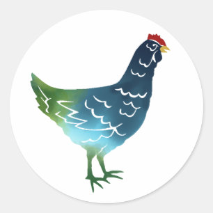 Adesivo Redondo Galinha azul & verde da aguarela