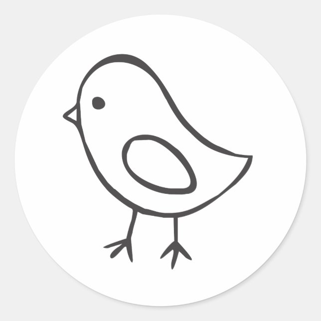 Adesivo Redondo Galinha Bebê em Esquema Preto e Branco (Frente)