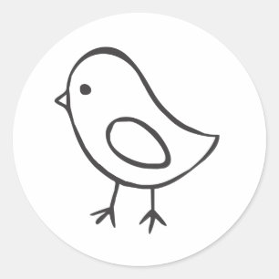 Adesivo Redondo Galinha do bebê no esboço preto e branco