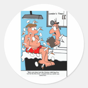 Adesivo Redondo Galinha e Ovo Pox Doações Engraçadas Camisetas e C