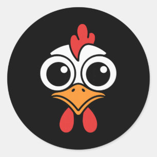 Adesivo Redondo Galinha Engraçada Rosto Olhos Grandes Desenho Galo