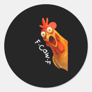 Adesivo Redondo Galinha F-Caw-F Engraçada F-Caw-F Galinha Casual C