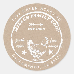 Adesivo Redondo galinha galinha ovos frescos da família endereço