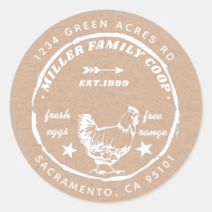 Adesivo Redondo galinha galinha ovos frescos da família endereço d