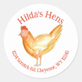 Adesivo Redondo Galinha Ovo Cartonagem Autocolante Endereço Comerc