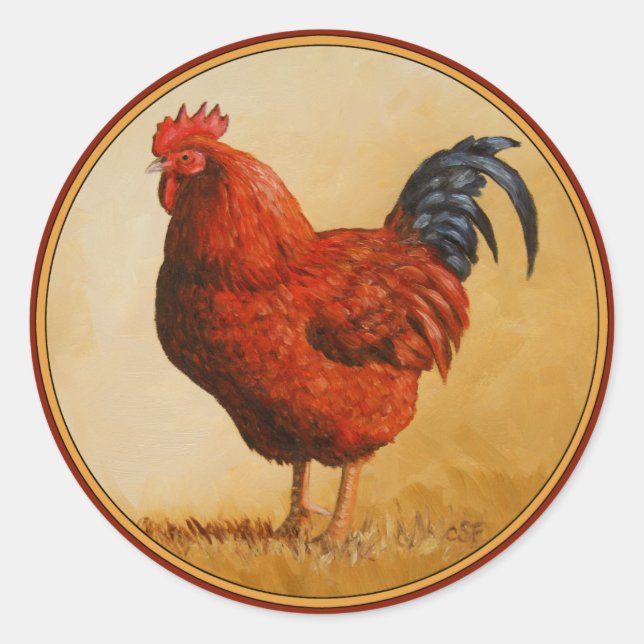 Adesivo Redondo Galinha Rhode Island Red Rooster (Frente)