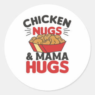Adesivo Redondo Galinhas Nugs E Mamãe Abraçam Nuggets De Comida
