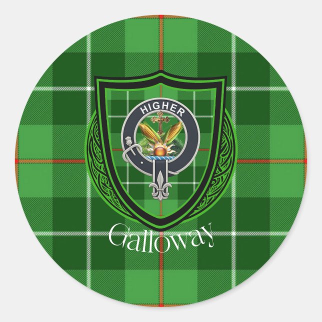 Adesivo Redondo Galloway Scottish Clan Tartan & Crest (Frente)